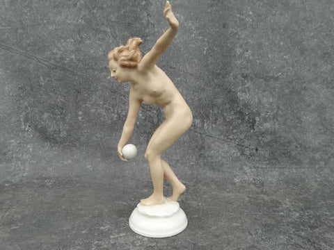 Hutschenreuther Art Deco Porcelain Nude Figure By Karl Tutter - Girl Playing with a Ball A2982