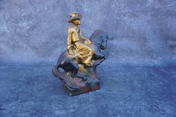 Carnival Cowboy on his Horse Figure in Painted Plaster 1930s A3007