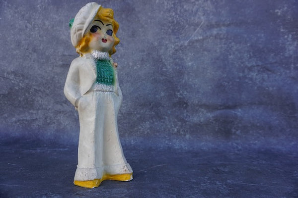 Carnival Painted Plaster of Paris Figure - Flapper in Pajama Pants c 1930s A3008