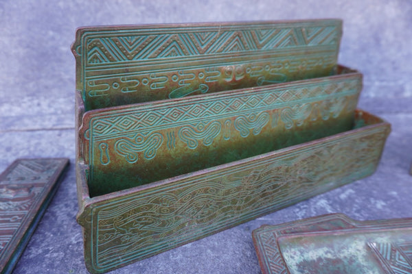 Tiffany Studios Bronze American Indian Motif Desk Set Complete 10 Pieces 1902-1919 A3021