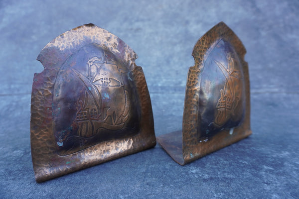 Hand-Hammered Galleon Copper Bookends A3030