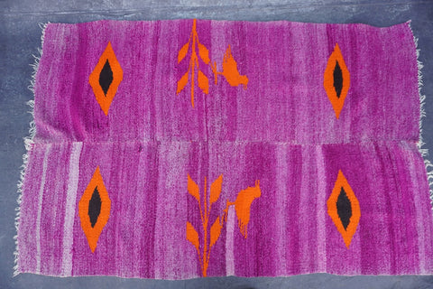 Peruvian Textile Purple with Orange Birds A3059