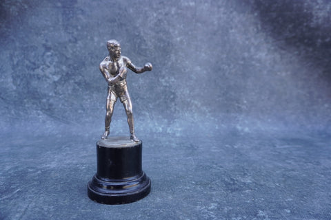 Boxing Trophy Silver Plate Wooden Base 1920s A3089