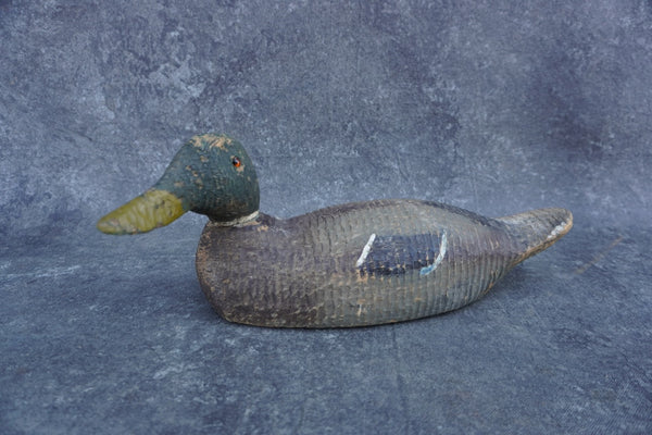 Mallard Duck Decoy - Hand-Carved Wood, Glass Eyes A3095