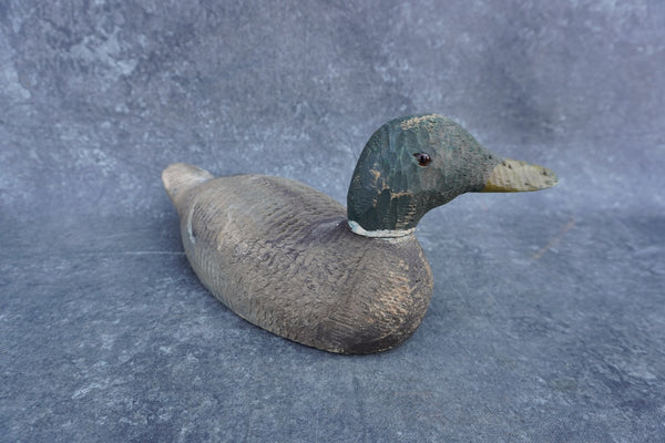 Mallard Duck Decoy - Hand-Carved Wood, Glass Eyes A3095