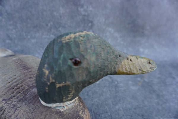 Mallard Duck Decoy - Hand-Carved Wood, Glass Eyes A3095