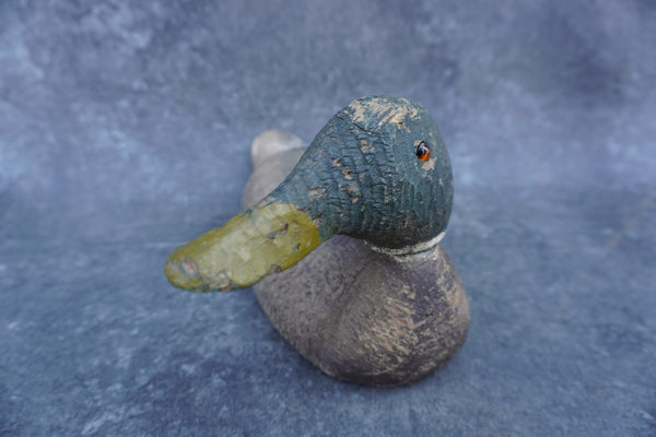 Mallard Duck Decoy - Hand-Carved Wood, Glass Eyes A3095