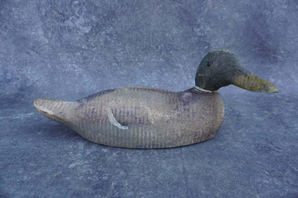 Mallard Duck Decoy - Hand-Carved Wood, Glass Eyes A3095