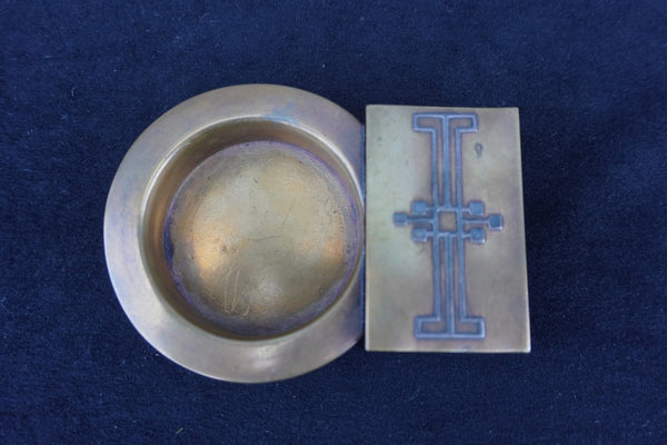 Heintz Match Box and Ashtray in Bronze with Silver Overlay A3112