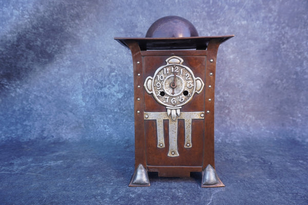 Art Nouveau Copper & Pewter Mantel Clock c 1910