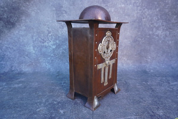 Art Nouveau Copper & Pewter Mantel Clock c 1910