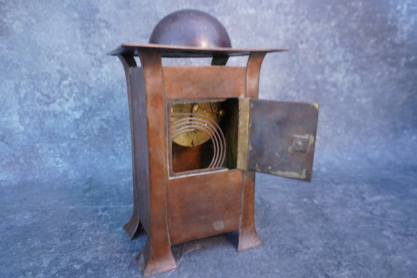 Art Nouveau Copper & Pewter Mantel Clock c 1910