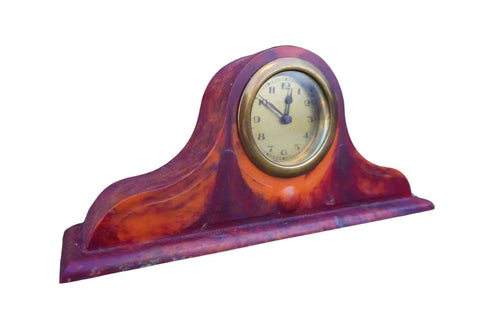 Art Deco Marbleized Bakelite Mini Mantel Clock A3155