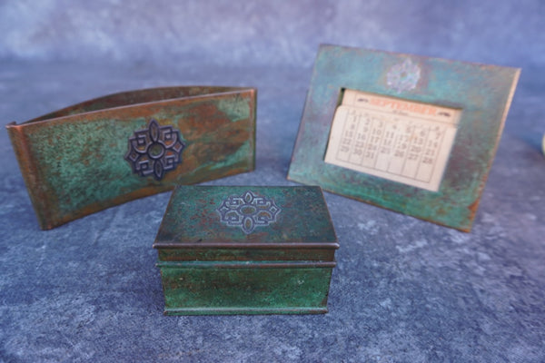 Heintz Art Metal Shop Desk Set #1001: Blotter, Calendar, Box - A3165