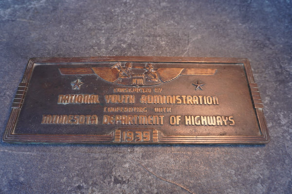 National Youth Administration Plaque 1939 A3169