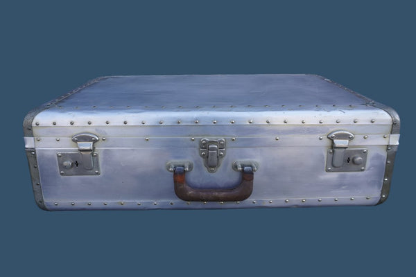 Cheney. Machine Age Riveted Aluminum Suitcase A3196