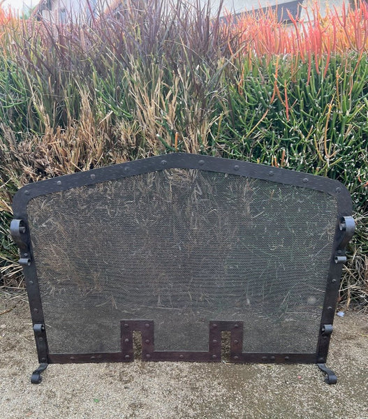 Spanish Revival Fire Screen, Andirons and Poker A3232