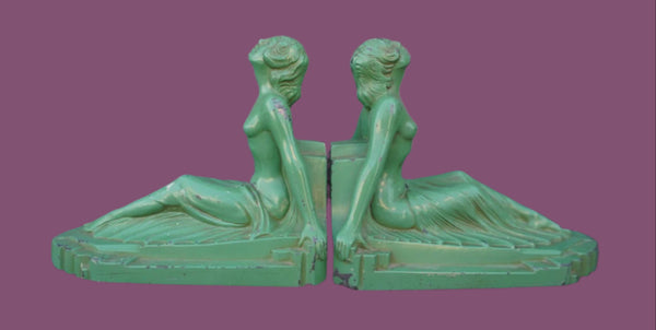 Frankart Seated Art Deco Maidens Bookends #519  A3234