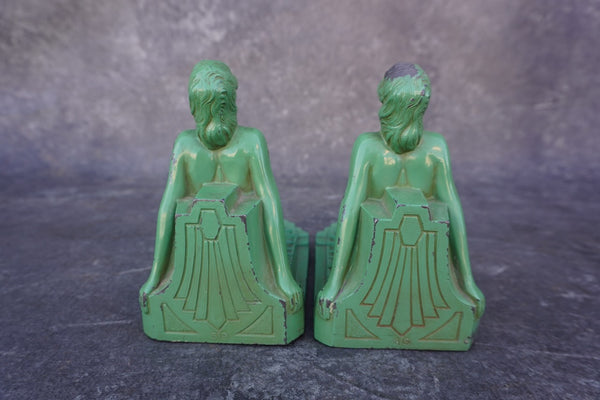 Frankart Seated Art Deco Maidens Bookends #519  A3234