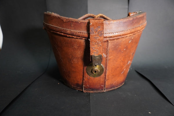 Locke & Co Hatters - Antique Leather Hat Box w Beaver Top Hat Late 19th-Early 20th Century A3236