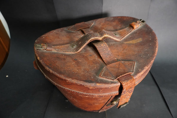 Locke & Co Hatters - Antique Leather Hat Box w Beaver Top Hat Late 19th-Early 20th Century A3236