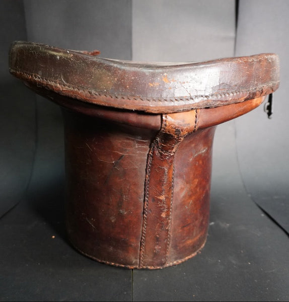 19th Century English Leather Hat Box w Silk Hat A3237