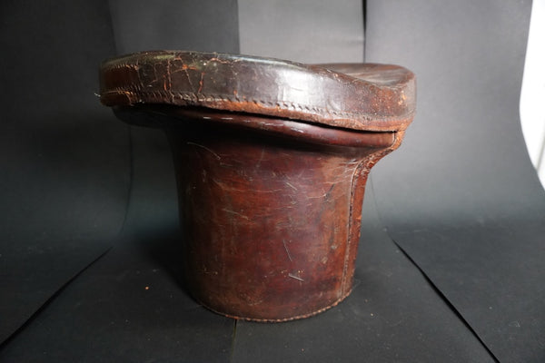 19th Century English Leather Hat Box w Silk Hat A3237