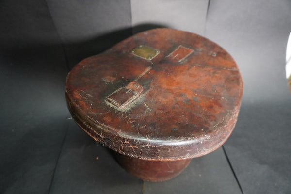 19th Century English Leather Hat Box w Silk Hat A3237