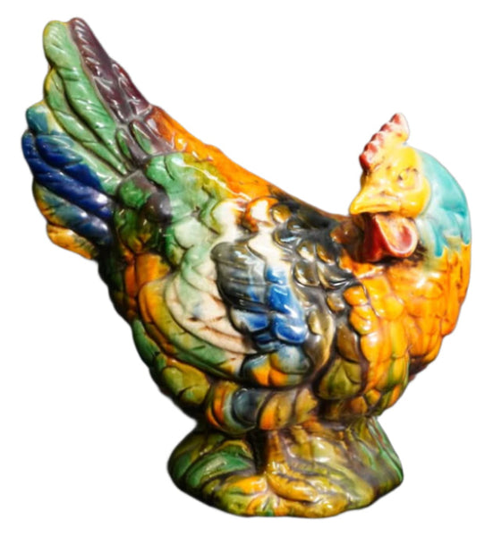 French Majolica Rooster 1940s A3238