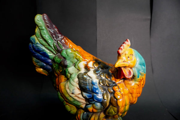 French Majolica Rooster 1940s A3238