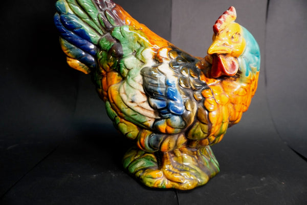 French Majolica Rooster 1940s A3238