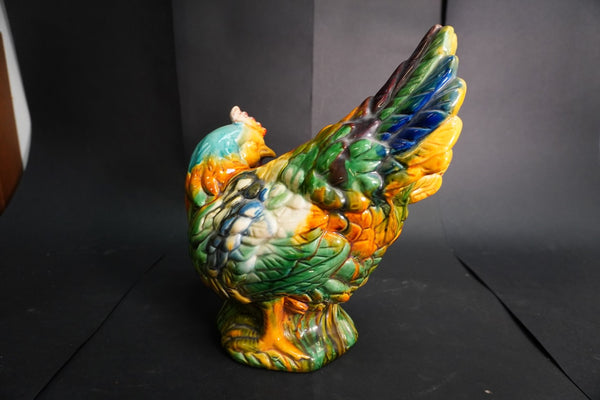 French Majolica Rooster 1940s A3238