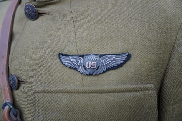 US Army Flight Service Uniform Jacket with Belt and Sterling Silver Badge 1917 A3242