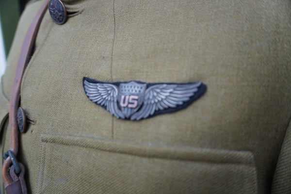 US Army Flight Service Uniform Jacket with Belt and Sterling Silver Badge 1917 A3242