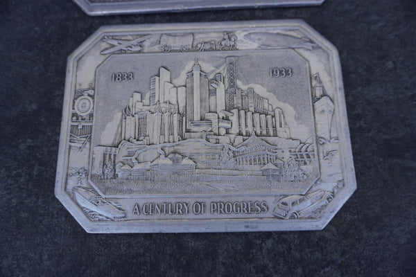 A Century of Progress Chicago  1833-1933 Souvenir Trivets Set of 2 A3258