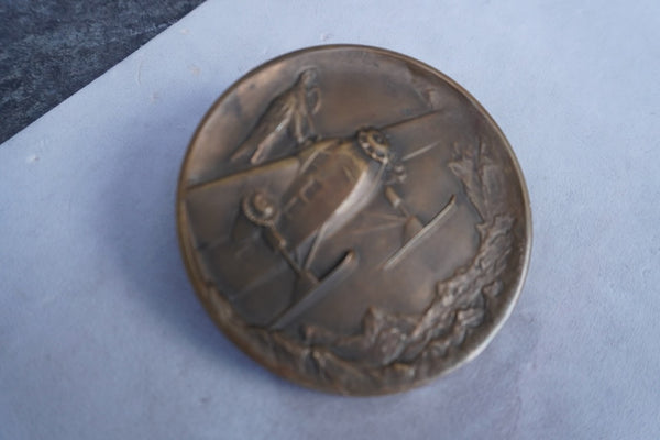 Bronze Medal Commemorating Admiral Byrd's Conquest of the Poles w Autograph 1929  A3274