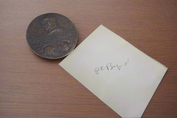 Bronze Medal Commemorating Admiral Byrd's Conquest of the Poles w Autograph 1929  A3274