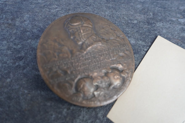 Bronze Medal Commemorating Admiral Byrd's Conquest of the Poles w Autograph 1929  A3274