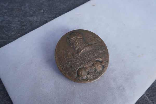 Bronze Medal Commemorating Admiral Byrd's Conquest of the Poles w Autograph 1929  A3274