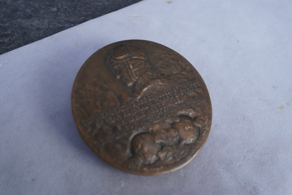 Bronze Medal Commemorating Admiral Byrd's Conquest of the Poles w Autograph 1929  A3274