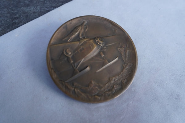 Bronze Medal Commemorating Admiral Byrd's Conquest of the Poles w Autograph 1929  A3274