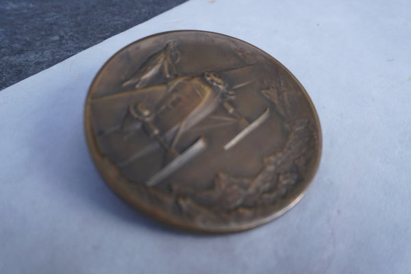 Bronze Medal Commemorating Admiral Byrd's Conquest of the Poles w Autograph 1929  A3274