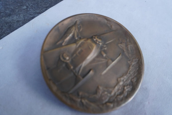 Bronze Medal Commemorating Admiral Byrd's Conquest of the Poles w Autograph 1929  A3274
