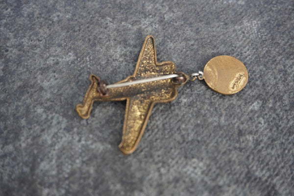 New York World's Fair 1939 Airplane & Medal Pin A3279