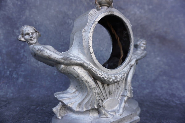 Sculptural Cast Metal Clock/Lamp featuring two Women A3303
