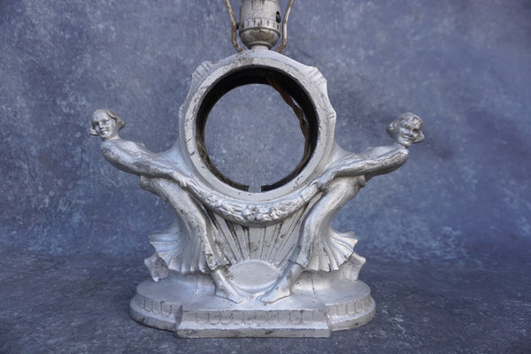 Sculptural Cast Metal Clock/Lamp featuring two Women A3303