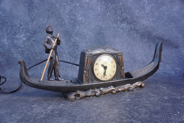 Boy on Gondola, Lanshire Synctime Desk Clock, Non-Working Condition A3307