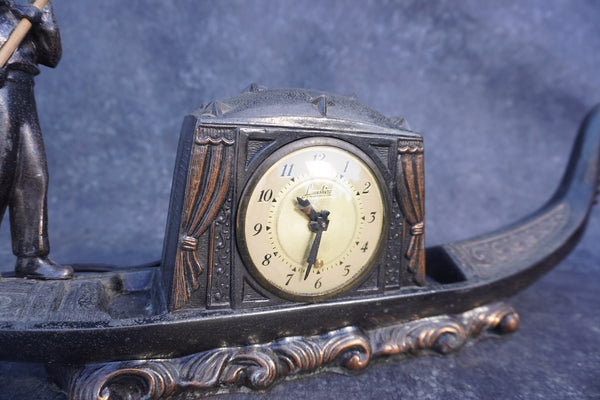 Boy on Gondola, Lanshire Synctime Desk Clock, Non-Working Condition A3307