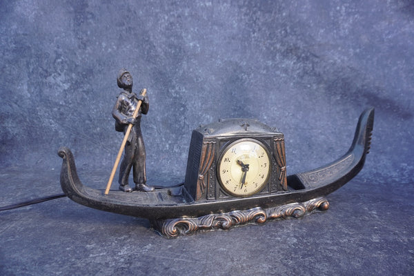 Boy on Gondola, Lanshire Synctime Desk Clock, Non-Working Condition A3307