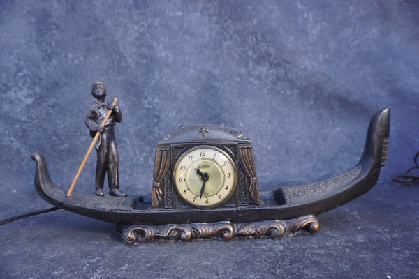 Boy on Gondola, Lanshire Synctime Desk Clock, Non-Working Condition A3307